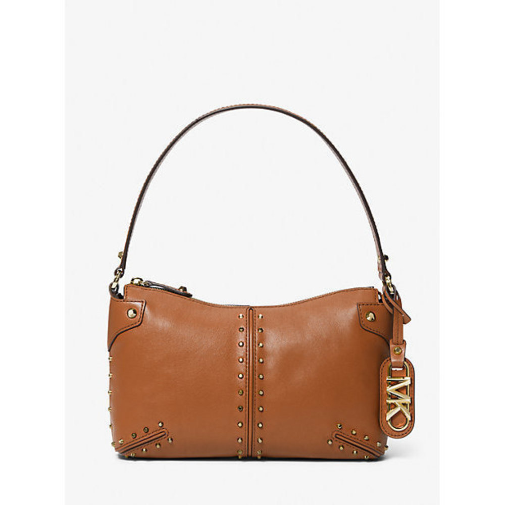Michael Kors Astor Large Studded Leather Shoulder Bag Brown OS